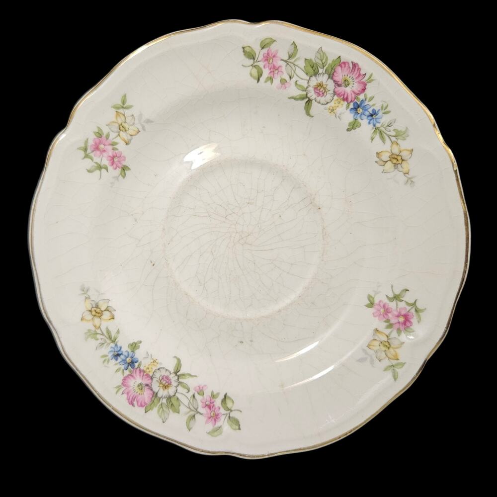 Edwin M Knowles Floral Saucers Set of 5 Gold Trim Vintage Tea Coffee